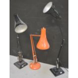 Three retro anglepoise lamps to include a large black example (3).