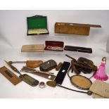 A collectors' lot to include silver-backed brushes (all af), an elephant leather purse,