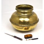 An 18th century brass cooking vessel, diameter approx 32cm,