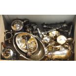 A quantity of silver plated items to include a swing-handled basket, a gallery tray,