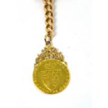 A George III spayed guinea 1788, suspended on 15ct rose gold Albert chain, approx 64.7g.