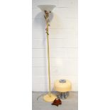 A modern floor standing up-lighter with metal floral decoration, height 178cm,