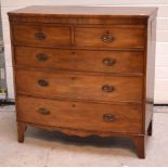 A George IV mahogany bow-front two-over-three chest of drawers on bracket feet, 108 x 106cm.