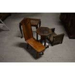 A South American hardwood naturalistic stool, a cane seated footstool on cabriole legs,