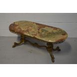 An onyx and gilt metal coffee table, width 114cm (af).