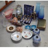 A collectors' lot comprising plated items to include a three-piece tea service,