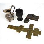 A collectors' lot comprising heavy brass Russian Orthodox crucifix,