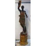 A 20th century gilt-heightened figural Blackamoor lamp stand raised on pedestal base,