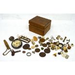 A small wooden box containing a hallmarked silver pocket watch (af), propelling pencil,