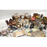 A collectors' lot comprising silver plated items and metalware to include hip flasks, flatware,