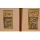 A pair of Mughal style paintings, unsigned, both 18 x 9cm, framed and glazed.