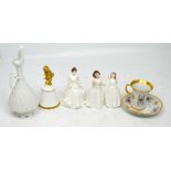 Three Royal Doulton ladies, a Royal Doulton table bell 'Glory' from a limited run of 5000,