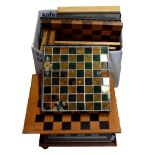 A large quantity of chess boards and boxes.