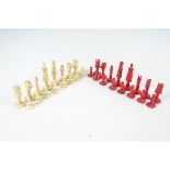 A set of 19th century English bone "Barleycorn" chess pieces, height of king 7.1cm.