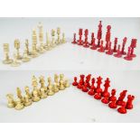 A set of 19th century bone St George pattern chess pieces, height of king 7.