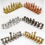 A 20th century steel nuts and bolts chess set, height of king 6.