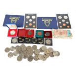 A collection of coins comprising a proof Guernsey Royal Visit 1978 25p,