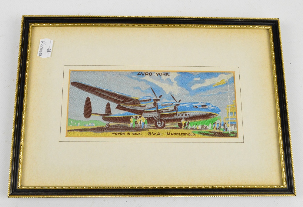 A Brocklehurst-Whiston Macclesfield woven silk picture "Avro York", 8 x 20cm, framed and glazed. - Image 2 of 2