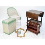 A mixed lot of furniture comprising trolley, magazine rack, gilt mirror,