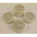 A set of four Pride's of Liverpool "Glycerin Cream of Almonds" shaving cream ceramic pots and