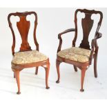 A set of five early 20th century mahogany Queen Anne style dining chairs (4+1).