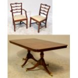 A mahogany double pedestal dining table and six chairs (4+2).