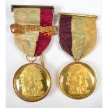 Two Victorian 15ct gold mounted Masonic charity and benevolence medals,