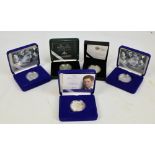 Five silver proof commemorative crowns including The Queen Mother Centenary Year and Prince Henry