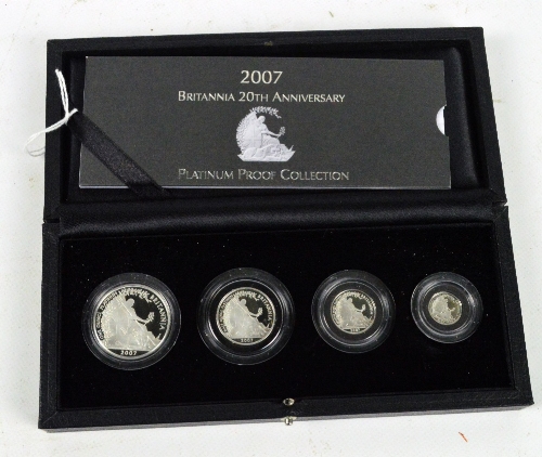 A cased set of 2007 Britannia 20th Anniversary Collection platinum proof coins, comprising £100,