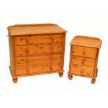 A pine chest of four long drawers on turned bun feet, width 85cm,