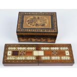 A late 19th century Tunbridge ware inlaid jewellery box with floral decoration to the lid and