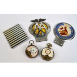 A vintage AA car badge, a retail newsagent's Booksellers & Stationers vintage car badge,