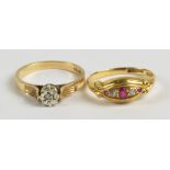 An early 20th century 18ct yellow gold ruby and diamond ring,