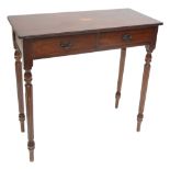 A reproduction mahogany and shell inlaid two drawer hall table, width 79cm.