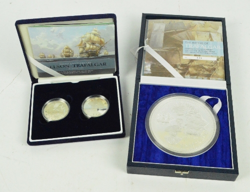 A cased 2005 Battle of Trafalgar Channel Island of Alderney 1 kilo fine silver semi proof £50 coin,