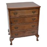 A reproduction bowfronted chest of four drawers on cabriole legs with pad feet, 61 x 46cm,