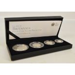 A cased 2010 Britannia four coin silver proof set comprising £2, £1, 50p and 20p,