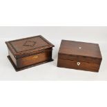 A Victorian rosewood work box with sectioned lift-out tray,