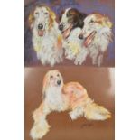 JACQUIE JONES (Newmarket); oil pastel, an Afghan hound, 54 x 64cm, and a chalk pastel,