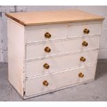 A white-painted two-over-three chest of drawers with applied kitchen work surface top, width 114cm.