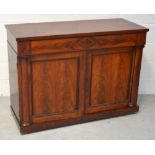 A Victorian mahogany chiffonier base, two central doors flanked by ornate pillars on plinth base,