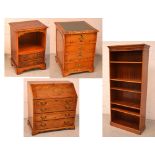 A yew wood bureau on bracket feet, width 80cm,