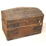 A 19th century dome-topped seaman's chest with metal straps and mounts, 74 x 91cm.