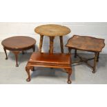 Four occasional tables; two walnut, one oak and one mahogany example.