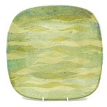 EILEEN LEWENSTEIN (1925-2005); a square stoneware plate with wave pattern, impressed EL mark,