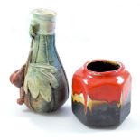 ERIC LEAPER (1921-2002); a faceted earthenware jar covered in scarlet red,