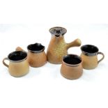 LOWERDOWN POTTERY; a stoneware coffee set comprising coffee pot, milk jug, sugar bowl and two mugs,