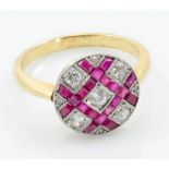 An 18ct yellow gold ruby and diamond Art Deco ring,