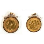 A George V half sovereign, 1912, set in 9ct yellow gold pendant mount, approx 5g.