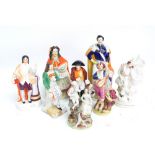 Eight 19th century Staffordshire figures including Little Red Riding Hood, height 24cm,